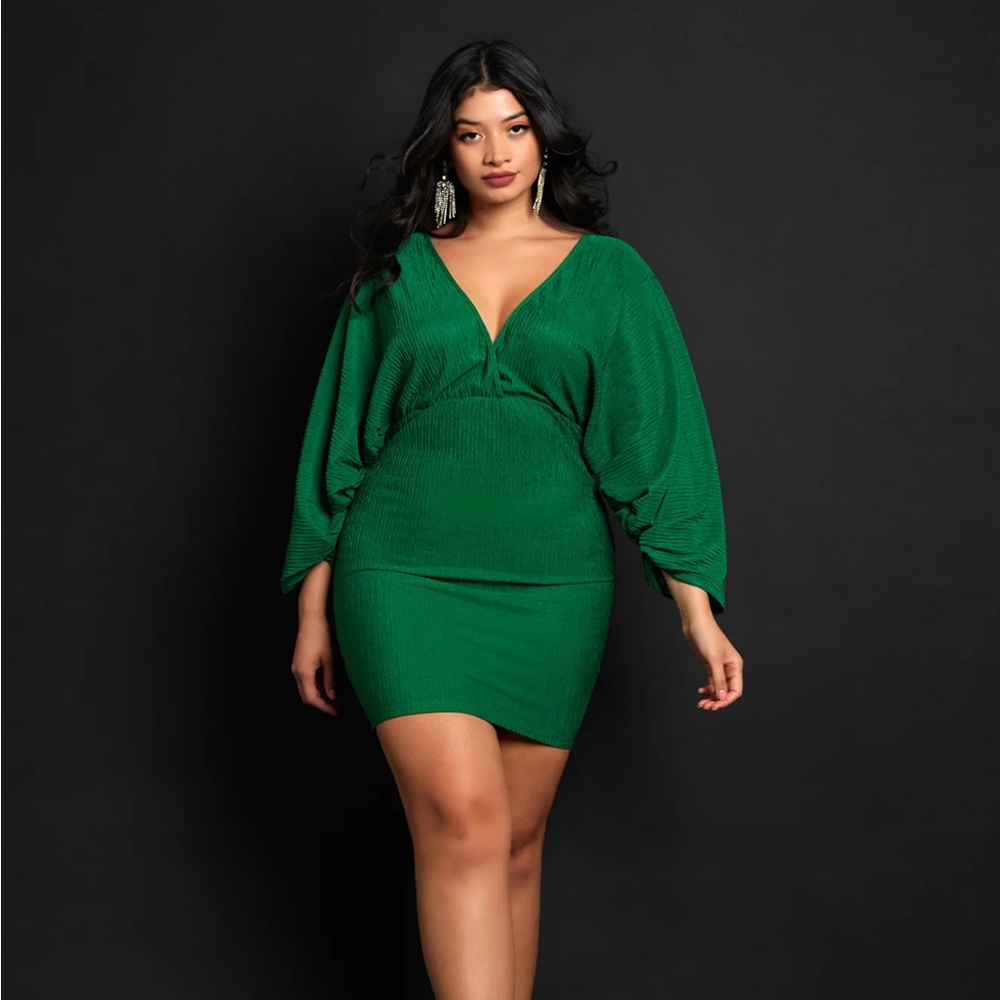 Textured Dolman Sleeve BodyCon Dress